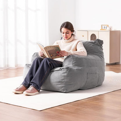 VEVOR Zitzak sofasstoel (1118 x 1143 x 780 mm) met armleuningen voor volwassenen, pluizige pluche en schuimvulling met hoge dichtheid, zitzak met taper, lazy-bank voor slaapkamer, grijs