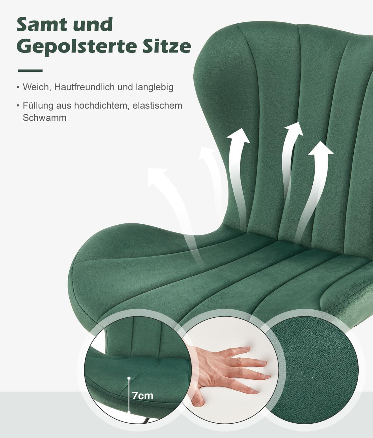 TUKAILAI Barkruk, set van 2, fluweel, barstoel, in hoogte verstelbaar, 360 graden draaibaar, kruk met rugleuning, voetensteun, metalen frame, moderne schaalvorm, keukenkruk, barkruk voor keukenbars