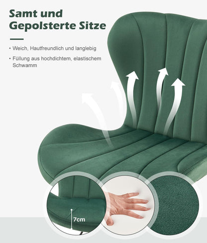 TUKAILAI Barkruk, set van 2, fluweel, barstoel, in hoogte verstelbaar, 360 graden draaibaar, kruk met rugleuning, voetensteun, metalen frame, moderne schaalvorm, keukenkruk, barkruk voor keukenbars