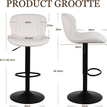 Barkrukken Set Van 2, Moderne Barstoelen Met Rugleuning, Hoogte Verstelbare, 360° Draaibaar, Geschikt Voor Bar, Keuken En Huisbar, Beige