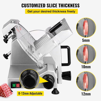 Commerciële Vleessnijmachine, Elektrische Deli Food Slicer, Carbon Steel Blade Elektrische Voedselsnijmachine, 350-400 RPM Vleessnijder, 0-0,45 inch verstelbare dikte voor vlees, kaas, groenten, ham