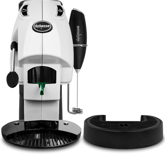 Didiesse Baby Frog Coffee & Tea Koffiezetapparaat voor pads, met melkopschuimer en dubbele padhouder voor koffie en thee, laag verbruik 650 W, warmwaterdispenser (wit)