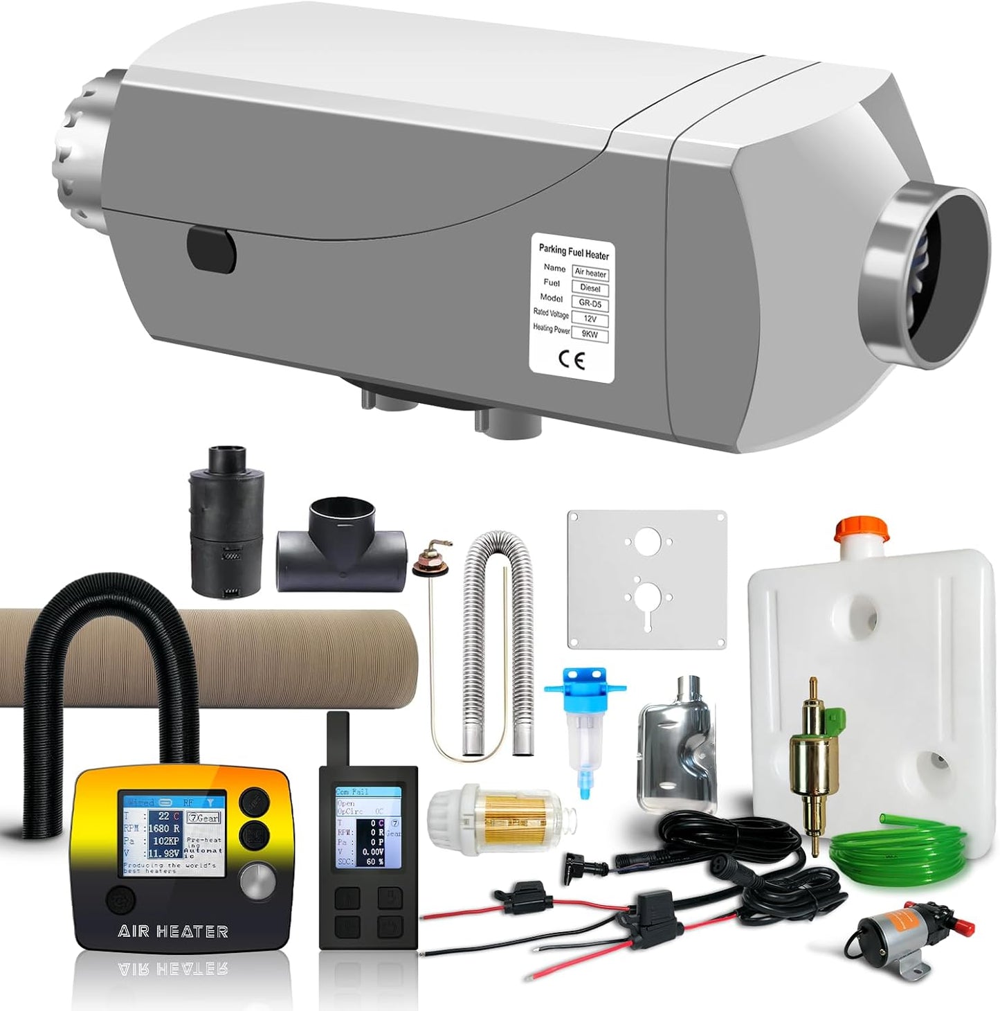 Standkachel Diesel 12V 9kW – Dieselkachel 12 Volt – Dieselverwarming – Standverwarming – Hulpverwarming – Extra Grote Aluminium Behuizing – Oververhittingsalarm Met Automatische Temperatuurregeling