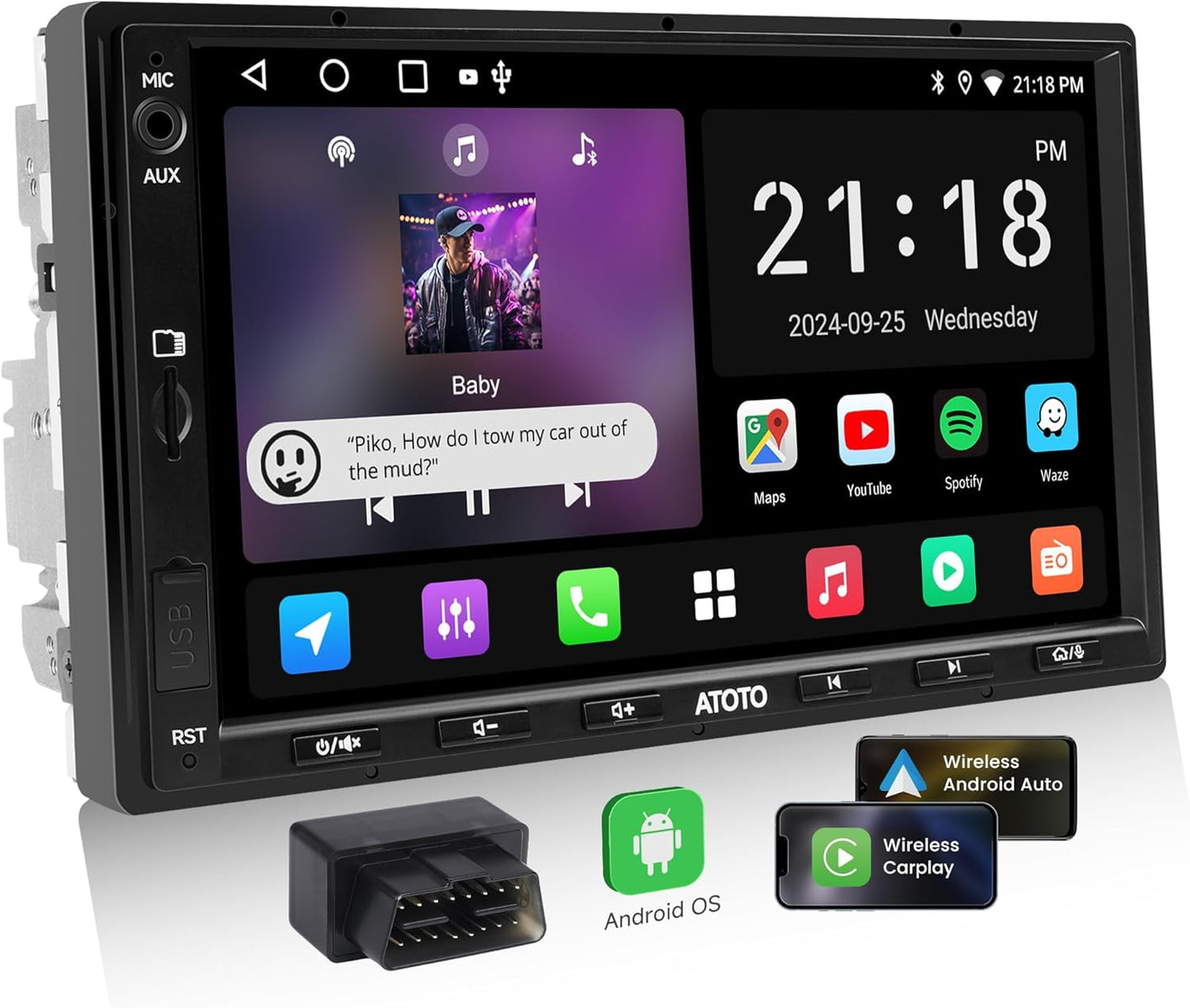 Autoradio 2 Din Android – Multimedia Radio – Auto Stereo – Car Audio Systeem – Navigatie Systeem – 7 Inch Touchscreen – Draadloze CarPlay & Android Auto