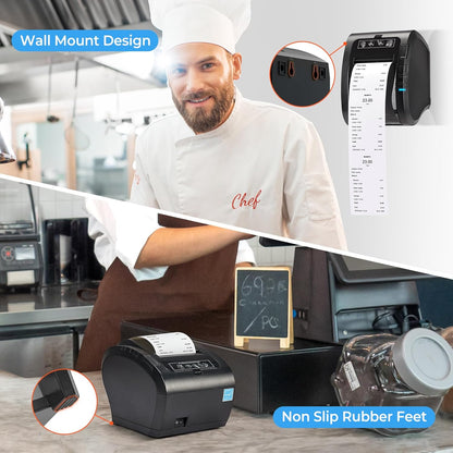 MUNBYN Bluetooth Bonprinter, Thermische Printer Mfi, USB/LAN/Seriële Poorten, Compatibel met iOS, Android, MacOS, Windows, Linux, Chrome, met Olie- en Spatbestendig Deksel