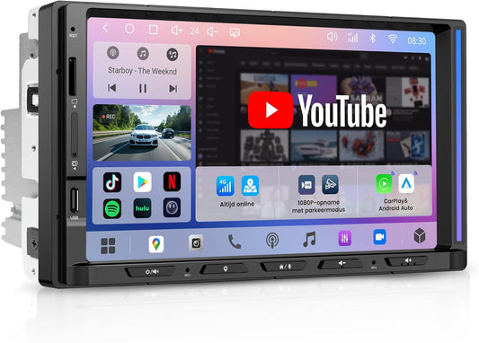 ATOTOZONE Android 2 DIN Autoradio met 7" Touchscreen Ambient Lighting, DriveChat AI Rijassistent, Noodbotsing Alert, Parkeerbewaking, GPS Tracking en Hi-Fi DSP 4V Pre-Out