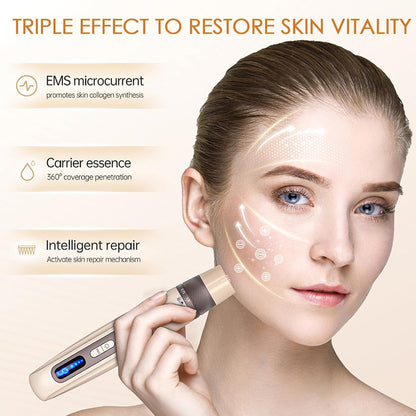 Professionele Microneedling Pen – Derma Pen – Microneedle Apparaat – Serum Applicator – Huidverzorgingspen – EMS Microstroom & Essence-Infusie – 6 Snelheden, Instelbare Naaldlengte 0-1,0 Mm
