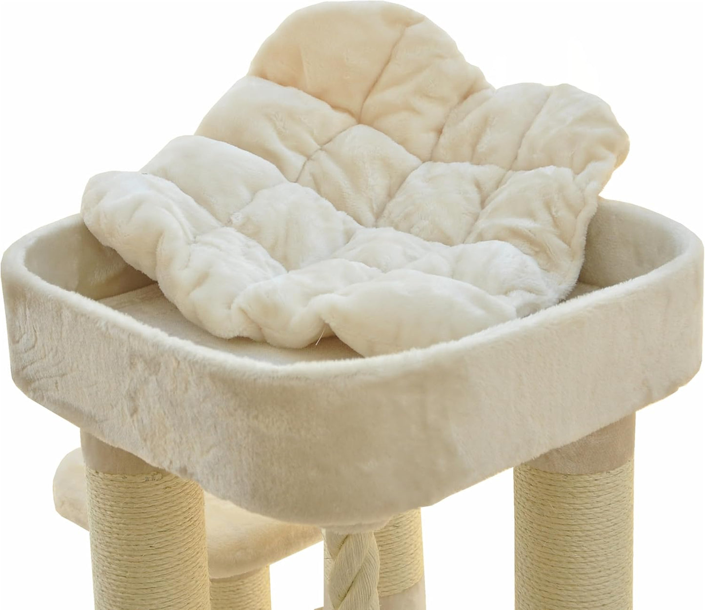 Krabpaal – Krabboom – Kattenboom – Kattenkrabpaal – Kattenmeubel – Extra Groot Ligvlak – Robuust Sisal & Hout – 158 x 85 x 49 cm – Beige