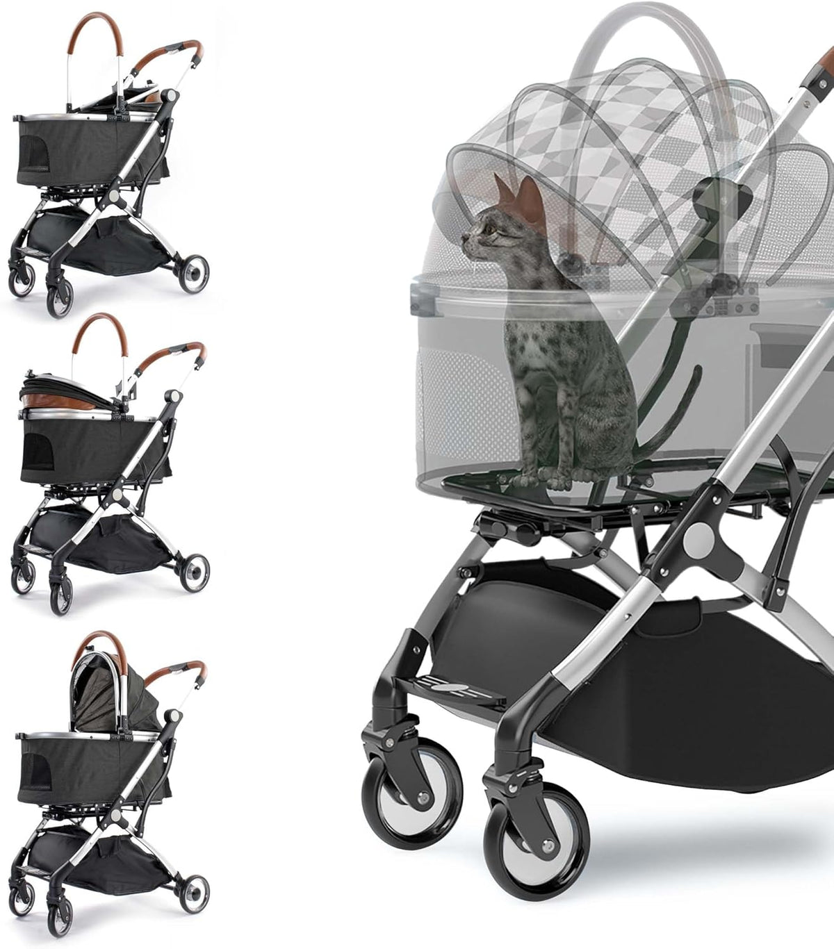 Fudajo hondenwagen 2-in-1 hondenbuggy inklapbaar zwart huisdierwagen honden met mand en plank