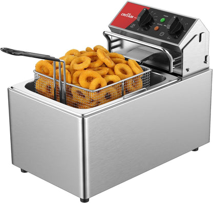 CROSSON Commerciële Roestvrijstalen Elektrische Friteuse,230V/3250W Professionele Elektrische Friteuse 8L met Temperatuurregeling 80-200°C