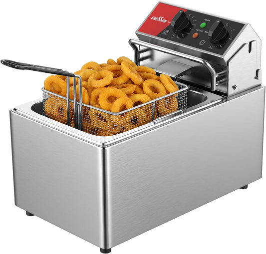 CROSSON Commerciële Roestvrijstalen Elektrische Friteuse,230V/3250W Professionele Elektrische Friteuse 8L met Temperatuurregeling 80-200°C