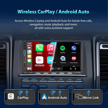 Autoradio 2 DIN Bluetooth met 7" scherm Touchscreen, Compatibel met Apple CarPlay [Wireless] Android Auto Achteruitrijcamera AM/FM/RDS Radio Type-C USB 3A snel opladen