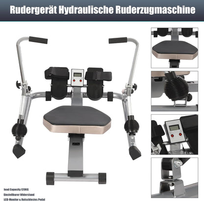 Home Rowing Machine, Double Paddle, Rower with LED Display, Quiet, Hydraulic Resistance, up to 120 kg, Rowing Machine, Full Body Training, Simulates Real Rowing - QUORE