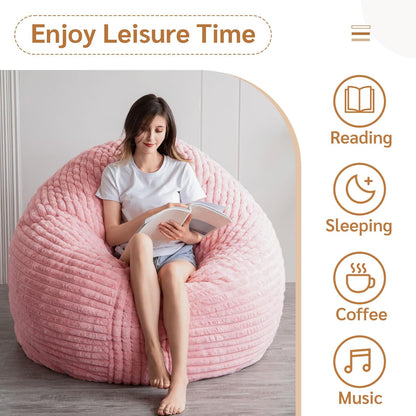 MAXYOYO Huge Bean Bag Bed, Square Bean Bag Chair, Large Faux Fur Sofa and Fluffy Filling for Adults Couples Guests (Corduroy Pink, 180x180cm)
