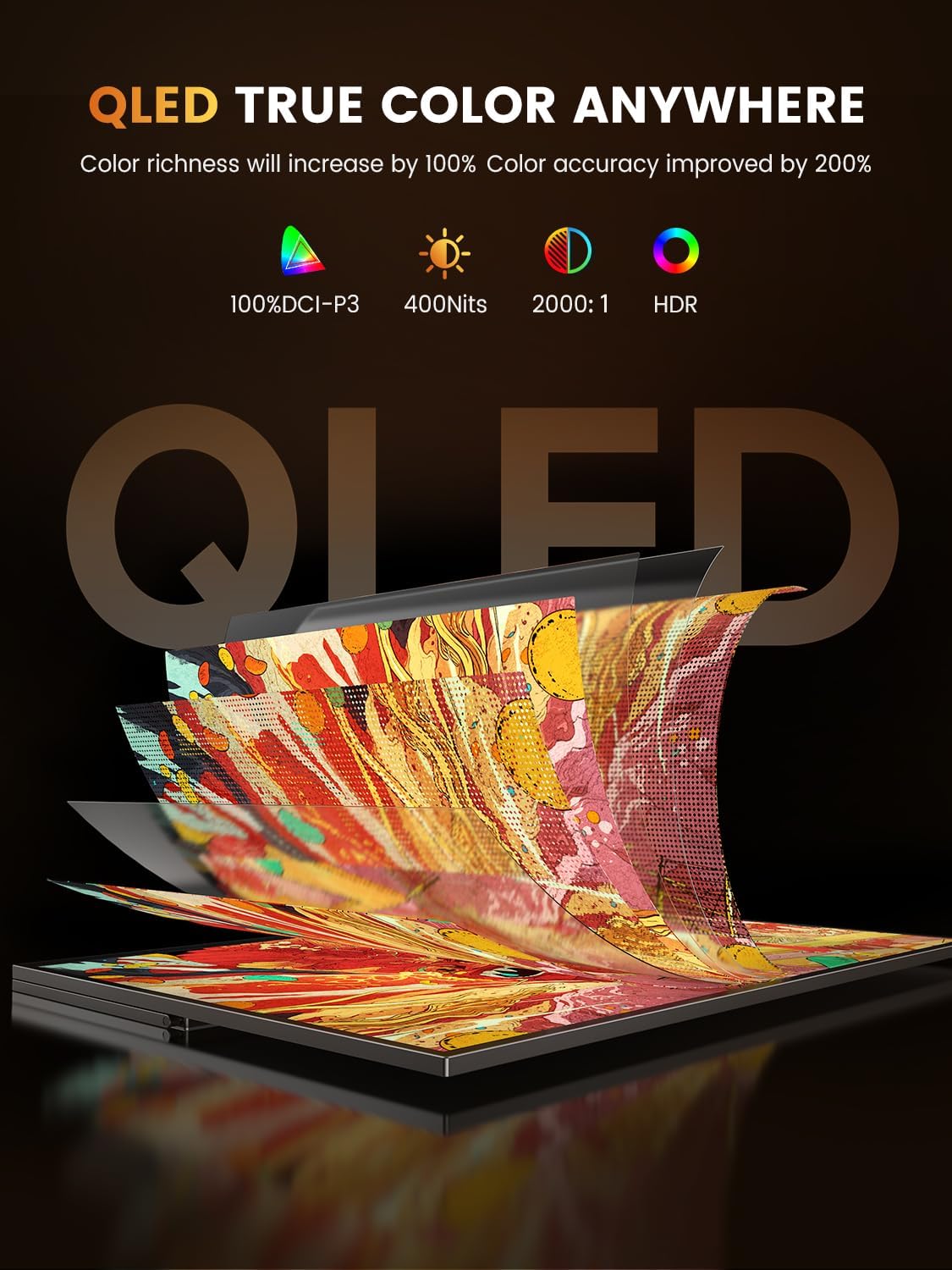 UPERFECT Portable Gaming Monitor 144Hz 2.5K 16 Inch, 100% DCI-P3 QLED Portable Monitor, QHD 400 Nits 2000:1 FreeSync, USB-C & HDMI, VESA & Case, Travel Second Screen for Laptop, PC, Game Consoles - QUORE