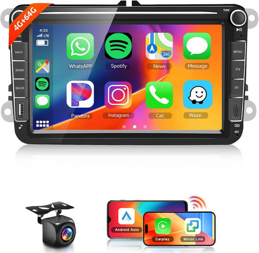 4 + 64 G: Hodozzy Carplay autoradio voor VW Passat Golf, Seat, Altea, Skoda Octavia met USB/USB-C/GPS/WiFi, VW, autoradio 7 inch 2 DIN Bluetooth met Android Auto/32 EQ/FM/RDS/SWC + achteruitrijcamera