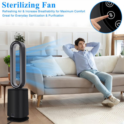 Rotorloze ventilator met luchtreiniger, torenventilator, 3-in-1 ventilatoren, luchtzuiveraar, zuilventilator met afstandsbediening, 12-uurs timer, zwart