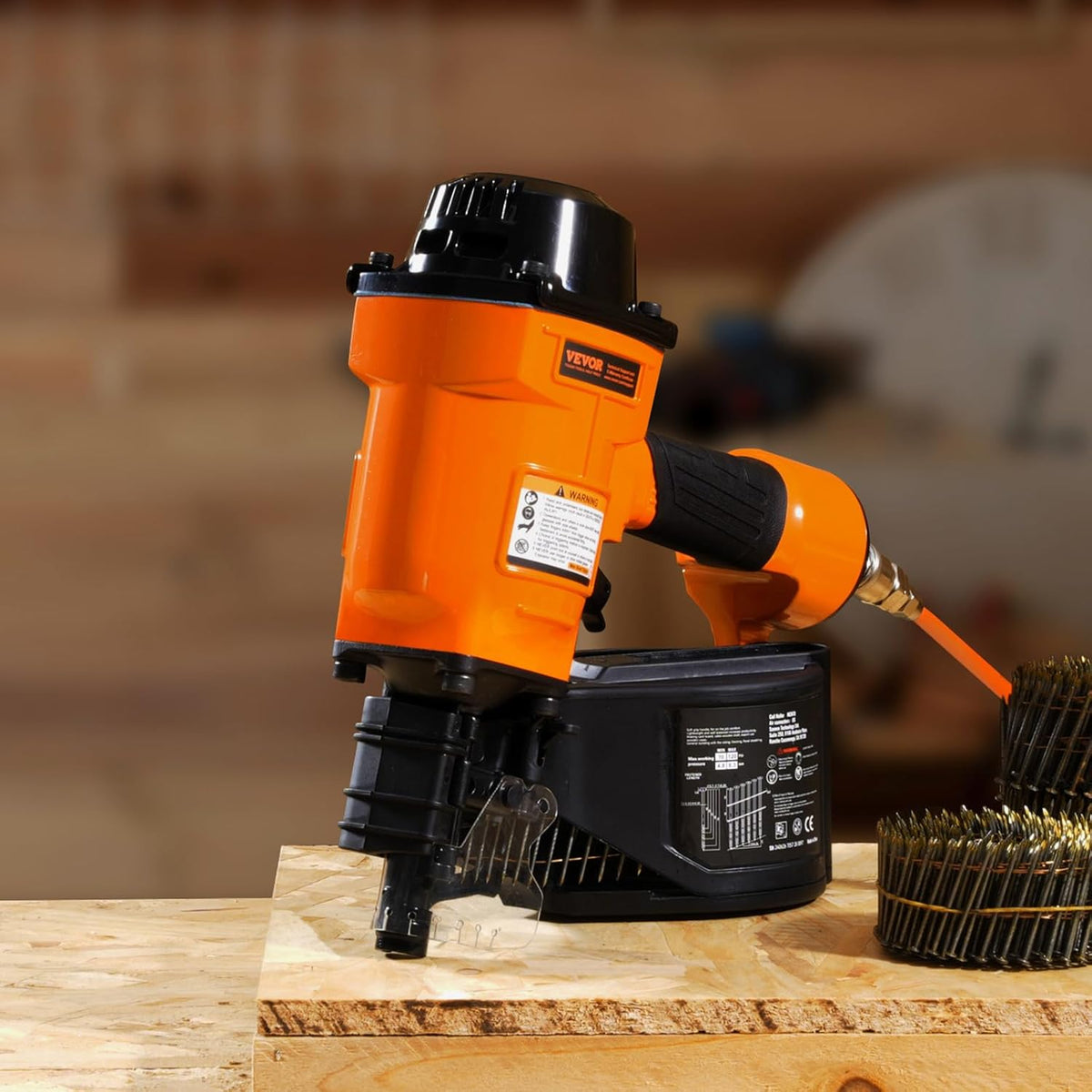 VEVOR Pneumatic Roller Nailer 45-70 mm Pneumatic Spool Nailer 15° MCN70 70-120 PSI Nail Head Φ5.5 - Φ7 mm Nail Gun for Pallets, Crates, Frames Cladding Fences