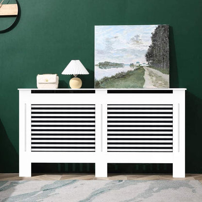 FATIVO Hoge Radiator Cover Houten Kast: Interne Hoogte 100cm Extra Grote Witte Horizontale Lat Heater Covers Moderne Hoge Radiator Plank Dikker MDF Houten Hal Thuis Kantoor Meubels Decoratief