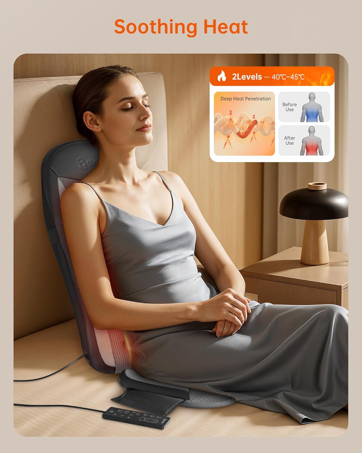 COMFIER Massagestoelkussen, shiatsu massagekussen voor nek en schouders, rugmassageapparaat met warmtefunctie, ontspanning voor de hele rug, geschikt voor kantoor, geschenken