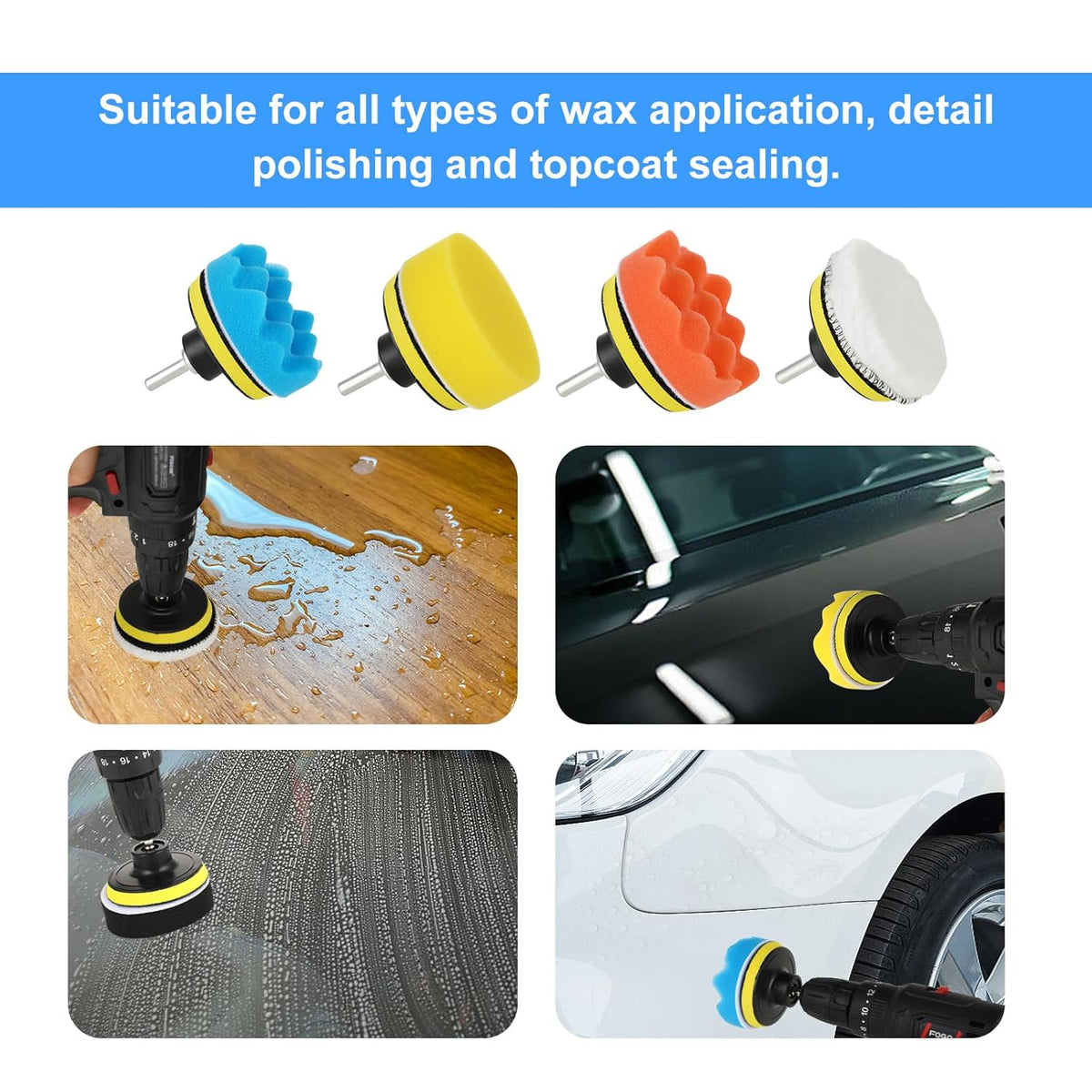 23-delige auto polijstset met 80 mm pads – incl. polijstopzetstuk accuschroevendraaier, boormachine-adapter en klittenbandsysteem – perfecte koplamp-polijstset voor elke polijstmachine auto