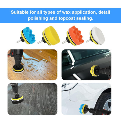 23-delige auto polijstset met 80 mm pads – incl. polijstopzetstuk accuschroevendraaier, boormachine-adapter en klittenbandsysteem – perfecte koplamp-polijstset voor elke polijstmachine auto