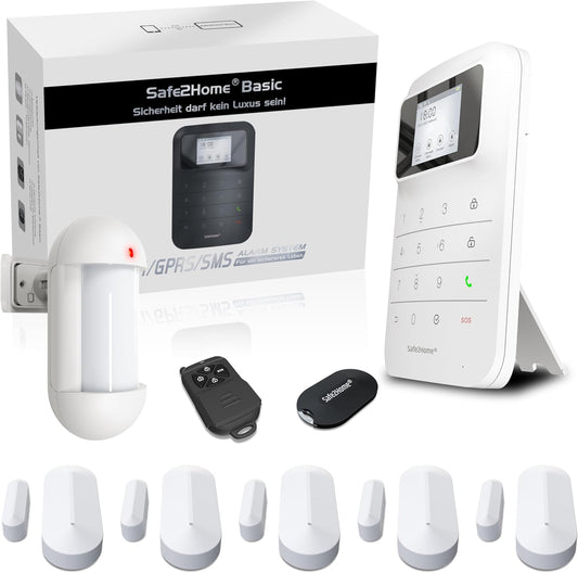 Safe2Home Basic draadloos alarminstallatie in wit - WLAN & sms compleet systeem 2,4 & 5 GHz voor huis en woning met app-besturing oproep en sms-alarmering