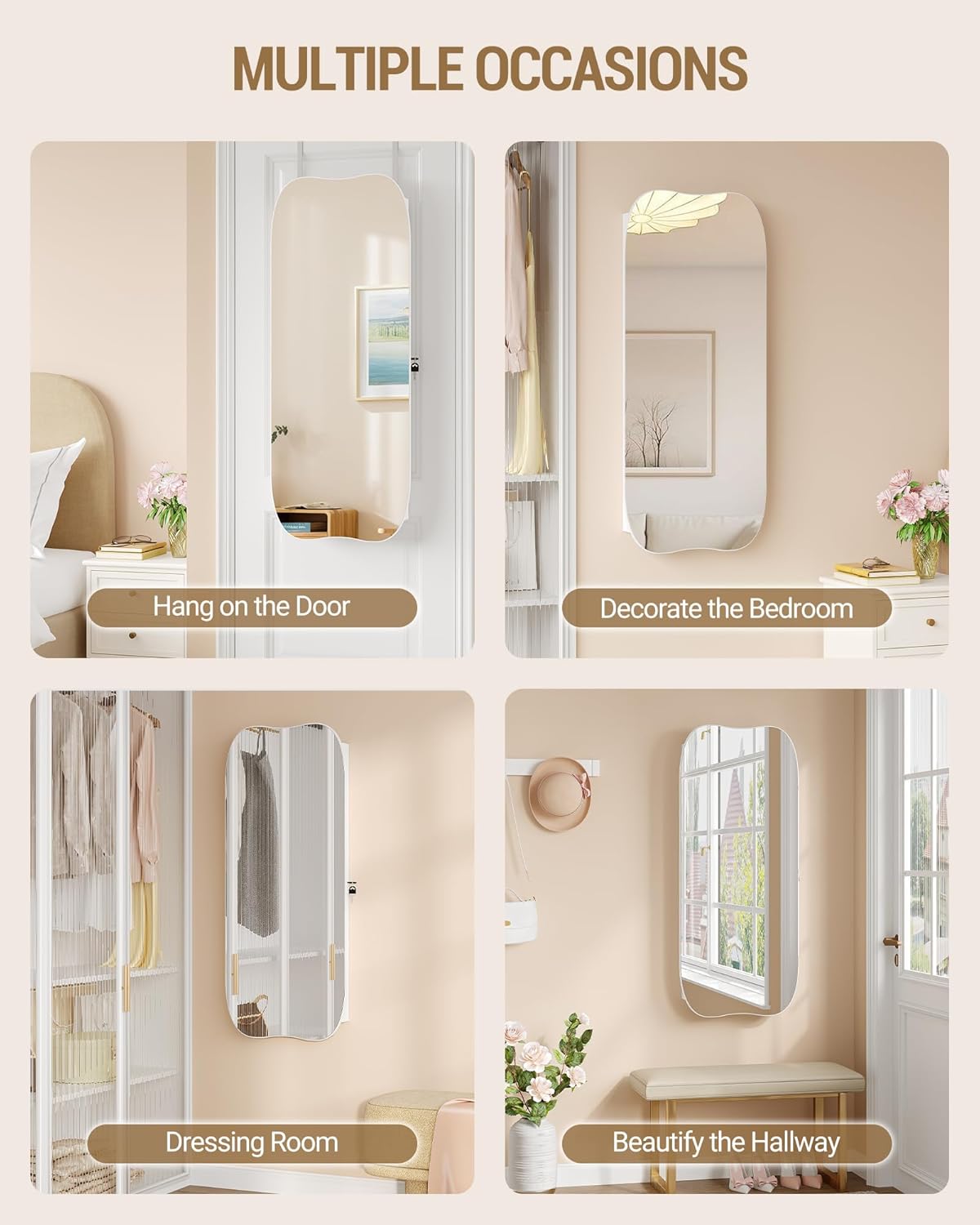 Hzuaneri Jewellery cabinet, mirror cabinet, wall cabinet with LED lighting, wall cabinet with mirror, lockable, with interior mirror, white surface, inner lining by Greige