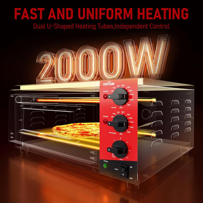 CROSSON Professionele Elektrische Pizzaoven,230V/2000W Commerciële Pizzaoven Roestvrij Staal 16 Inch met Steen voor Binnen,Restaurant,Keuken