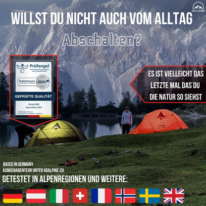 GOALPINE® ESKAPADE II Tent voor 2 grote personen, waterdicht, 4000 mm, kleine verpakkingsmaat, voor wandelen, bergtochten en bikepacking, ultralicht, 3 seizoenen, snelle opbouw