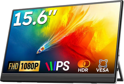 Draagbare Monitor 15,6 Inch – Portable Monitor – Tweede Scherm – Extra Scherm – Extern Beeldscherm – 15,6 Inch FHD 1080P IPS – USB-C/HDMI Aansluiting – Ingebouwde Luidsprekers