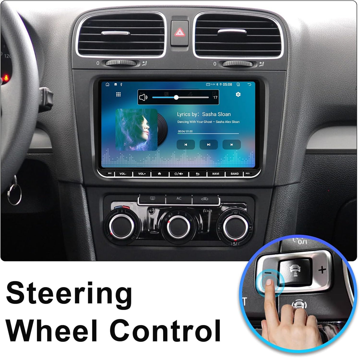 4+64G Android 14 Car Stereo voor VW Golf / Seat / Passat / Polo / Jetta / Touran 9 inch Multimedia Stereo Radio met Wireless Carplay Android Auto Mirror Link SWC GPS Bluetooth WiFi FM Backup Camera