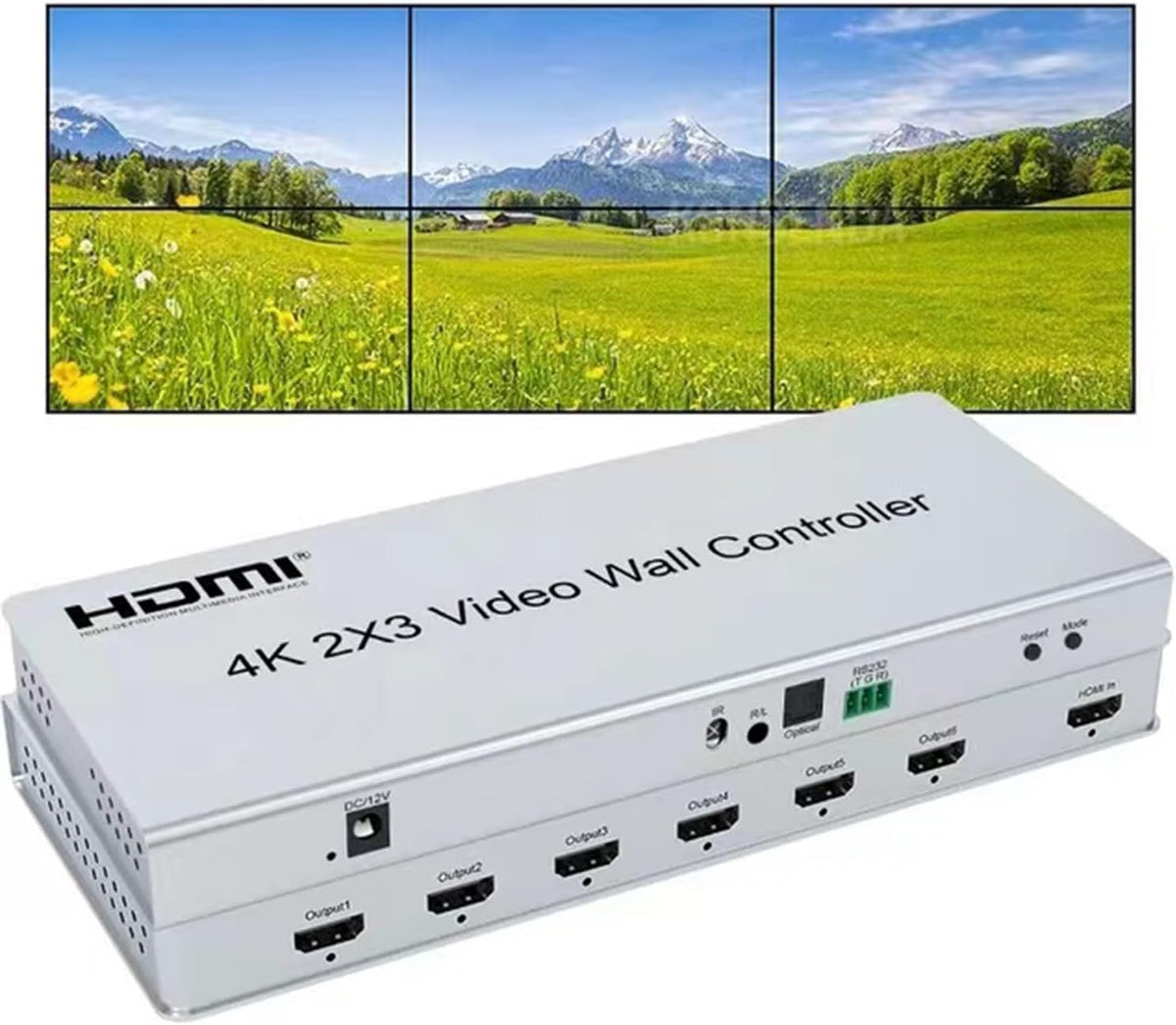 2x3 Video Wall Controller | 4K @30Hz | Edge Masking, 1 HDMI Input & 6 HDMI Outputs, 1x1,1x2,1x3,1x4,1x5,1x6,2x1,2x2,2x3,3x1,3x2,4x1,5x1,6x1 IR Control, Plug & Play