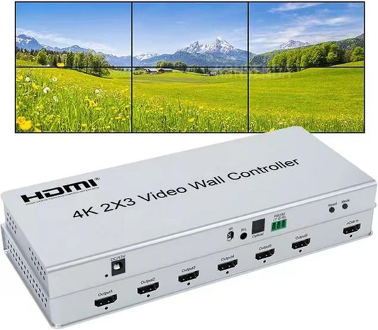 2x3 Video Wall Controller | 4K @30Hz | Edge Masking, 1 HDMI Input & 6 HDMI Outputs, 1x1,1x2,1x3,1x4,1x5,1x6,2x1,2x2,2x3,3x1,3x2,4x1,5x1,6x1 IR Control, Plug & Play
