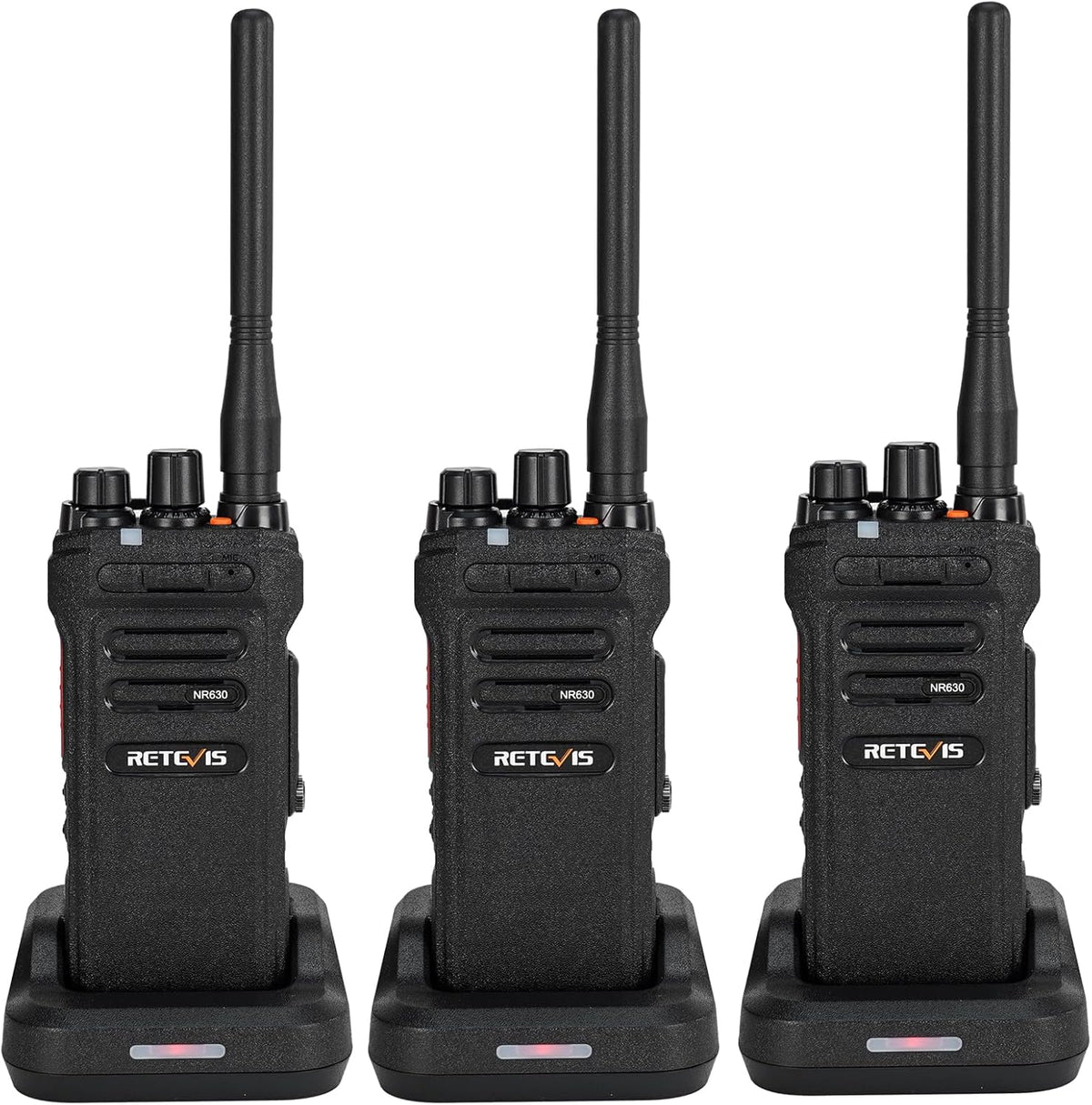 Retevis NR630 Walkie Talkie voor Volwassenen, Lange Afstand, IP67 Waterdichte 2-Weg Radio, Ruisonderdrukking, Groepsoproep, 2800mAh Oplaadbare Walkietalkie voor Bouwplaats, Aannemer (Zwart, 3 Stuks)