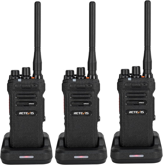 Retevis NR630 Walkie Talkie voor Volwassenen, Lange Afstand, IP67 Waterdichte 2-Weg Radio, Ruisonderdrukking, Groepsoproep, 2800mAh Oplaadbare Walkietalkie voor Bouwplaats, Aannemer (Zwart, 3 Stuks)
