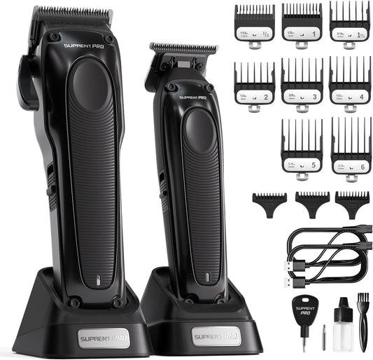 SUPRENT PRO Professionele Tondeuse voor Mannen - DLC Gecoat Mes Met Power Compensator Motor - Premium Set voor Kappers Met Oplaadbasis