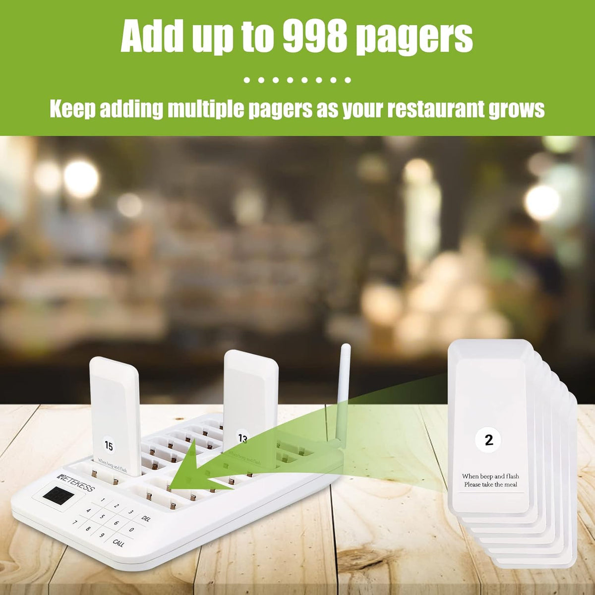 Draagbare Pieper – Oproepsysteem – Pager – Restaurant Pager – Draadloze Pieper – Witte Variant – Touchscreen Bediening – 20 Uur Batterijduur - QUORE