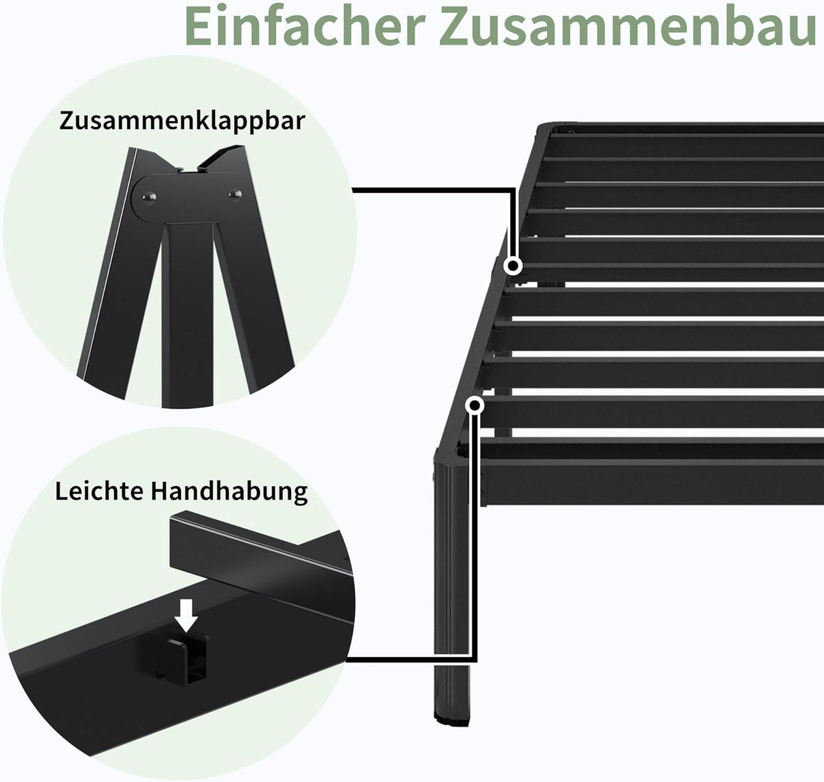 Metalen Bed 140x200 cm met Ronde Poten, Hoogte 36cm Jeugdbed Frame met Metalens Lattenbodem, Zwart