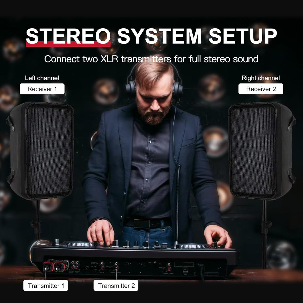 Xvive U35D Stereo XLR Plug-on draadloos audiosysteem voor PA/DJ-systeem met actieve luidsprekers en dynamische microfoons (5,8 GHz)