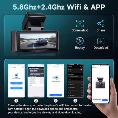 Hodozzy 4K Dashcam met voor- en 2,5 K achteruitrijcamera, 3,16 inch IPS-scherm, dashcam voor auto, 5,8 GHz wifi-app-bediening, ADAS, BSD LCA, nachtzicht, G-sensor, loop-opname, parkeermodus-monitor