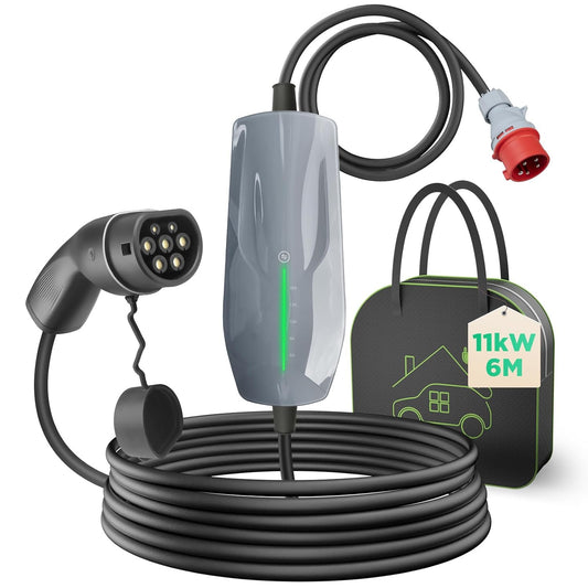 Type 2 oplaadkabel 11 KW EV oplader met CEE-stekker, [6-16A] driefasige mobiele Wallbox laadstation voor elektrische voertuigen EVSE, IEC 62196-2, 6 meter