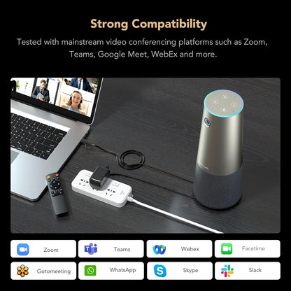 Nuroum C46 4K conferentiewebcam met microfoon en luidspreker, 8 MP CMOS/120 ° FOV/5x Zoom/AI Auto Framing, 4,9 m Voice Pickup Videoconferentie Camera Speakerphone, voor Zoom/Teams/GoogleMeet