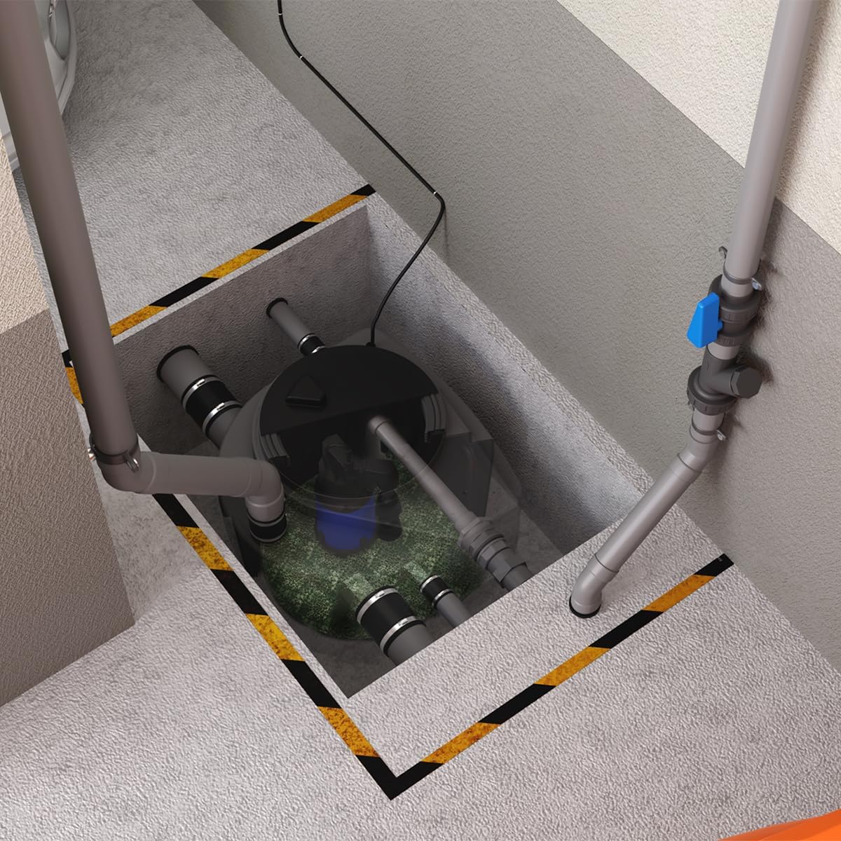 Hefstation voor grijswater en regenwater – Opvoerstation – Pompstation – Afvoerstation – Ingraafbare pompinstallatie – 4 ingangen – Automatische vlotter