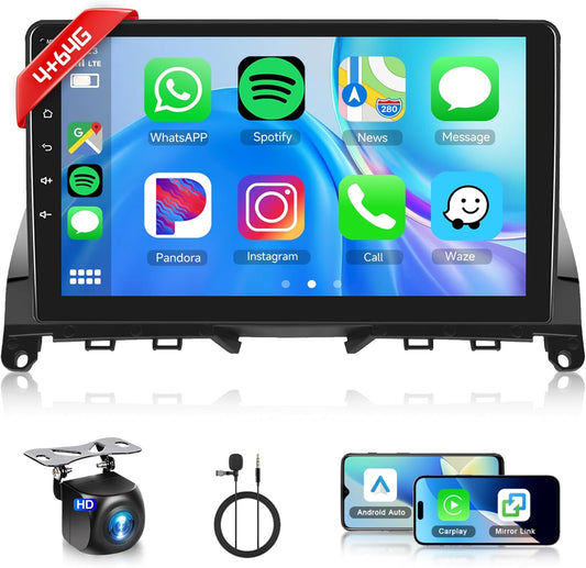 4+64G Android Car Radio for Mercedes Benz C-Class W204 S204 2007-2014 9 inch Wireless Carplay Car Radio with Android Car Navi GPS Mirror Link Bluetooth WiFi/FM/RDS/EQ/SWC Rear View Camera - QUORE