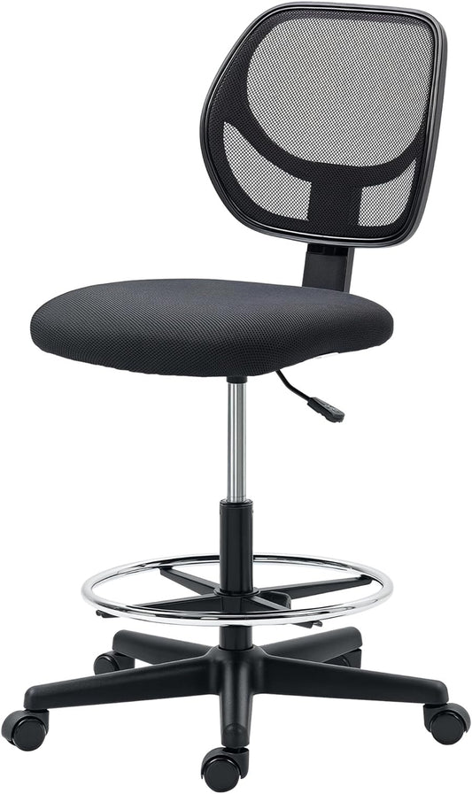 Vinsetto Drawing Chair Mesh Office Chair, Standing Office Chair with Adjustable Footrest Ring and Seat Height, Black - QUORE
