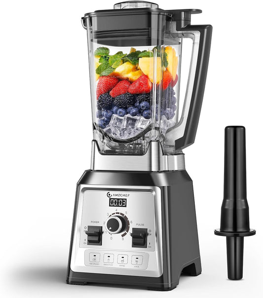 AMZCHEF Blender, 2000 watt, 2 liter, krachtige blender, blender met 8 instelbare snelheden en 4 voorprogramma's voor crushed ijs, smoothiemaker, vleesmixer, BPA-vrij