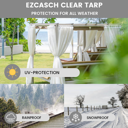 Dekzeil met ingestanste ringen, waterdicht, transparant, voor buiten, 0,45 mm, doorzichtig, winddicht, paviljoenzeil, helder zeil, beschermend zeil voor pergola, veranda, prieel (hoogte x