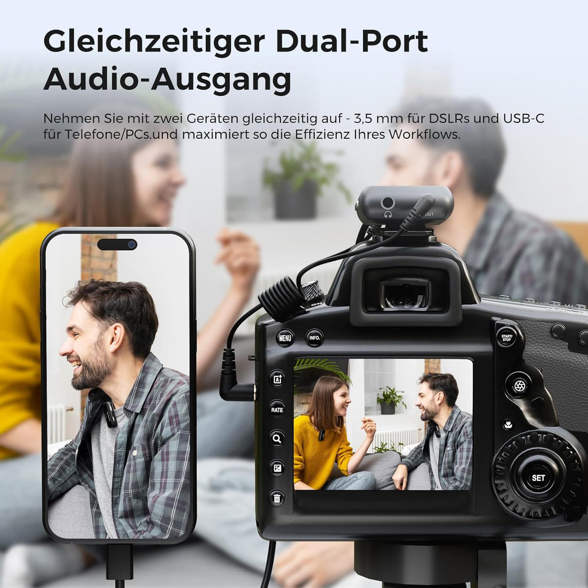 NearStream Draadloze lavalier-microfoon voor Android, iOS, camera, pc, draadloze microfoon voor video-opname, streaming, vlog, interview, 656 ft transmissie, lcd-display, 20 uur batterijduur (AWM20T)