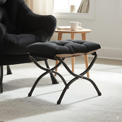 Comfortabele fauteuil met voetenbank, Lazy Chair met ottomane, vrijetijdsaccentstoel, relax-loungestoel met armleuningen en zijzak voor woonkamer, slaapkamer en kleine ruimtes, zwart